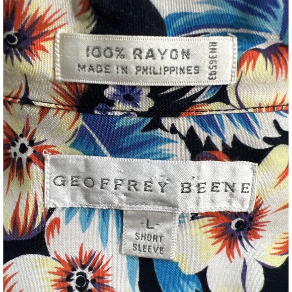 Geoffrey Beene Hawaiian Shirt Mens L Aloha Blue Tropical Floral Top Button - Picture 6 of 11